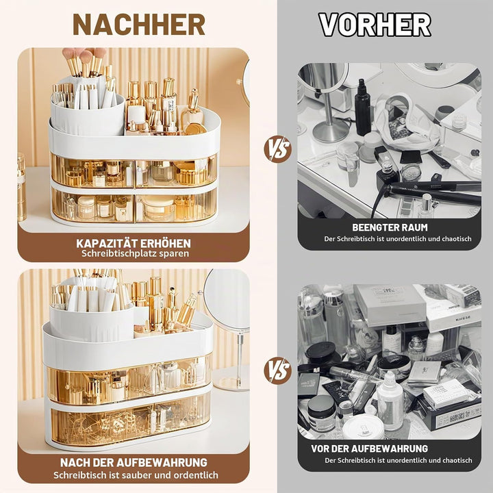 FoiiLiio Make Up Kosmetik Organizer mit Drehbarer Schubladen, Beauty Makeup Organizer Schminktisch,