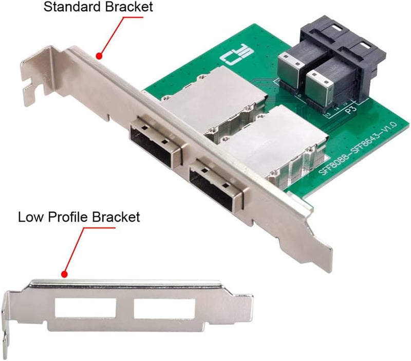 NFHK Dual Ports Mini SAS SFF-8088 zu internen SAS HD SFF-8643 PCBA Buchse Adapter mit Low-Profile-Ha