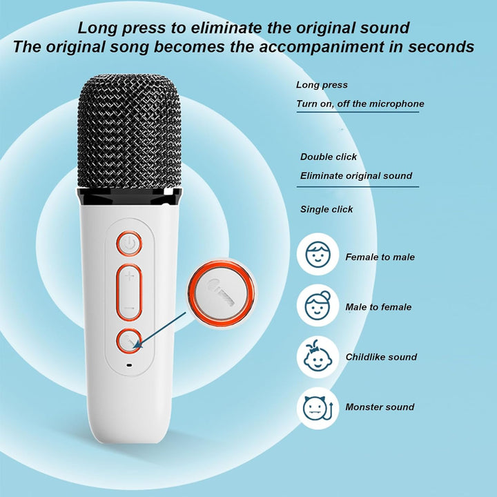 Tragbarer Bluetooth Lautsprecher mit 2 Kabellosen Mikrofonen, RGB Karaoke Maschinen Set, Unterstützt