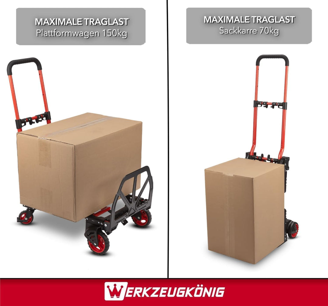 2-in-1 Transportwagen klappbar - Sackkarre &amp; Plattformwagen | Flexibler Allrounder für Umzug, Einkau