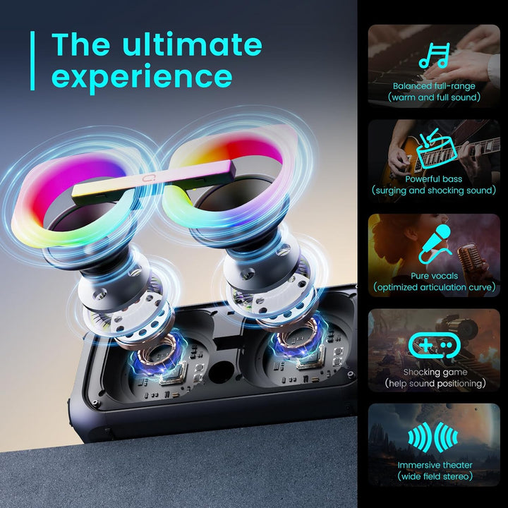 JYX Karaoke Anlage mit 2 drahtlosen Mikrofonen, Grosser Lautsprecher Bluetooth mit Rädern und Disco