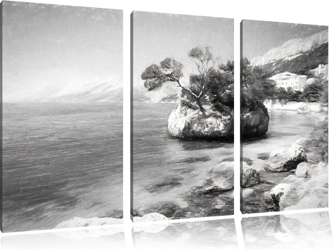 Pixxprint Dalmatia Strand in Kroatien / 3-Teilig/Gesamtmass 120cm Leinwandbild bespannt auf Holzrahm