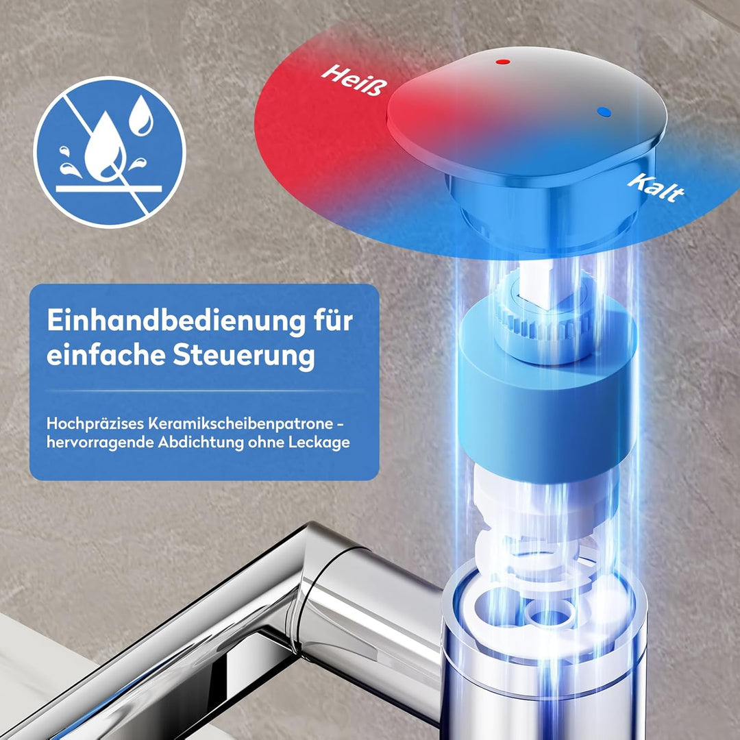 JONKEAN Wasserhahn Bad mit Temperaturanzeige(Batterielos), 1080° Drehbar Einhebelmischer Waschbecken