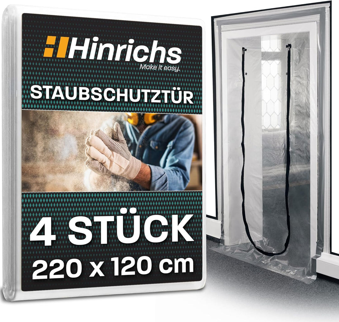 Hinrichs 4x Staubschutztür mit Reissverschluss - 220x120cm Staubschutztüren - Baufolie transparent S