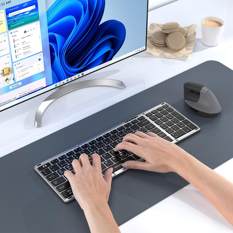 seenda Faltbare Bluetooth Tastatur mit Nummernblock und Handyhalterung, Aufladbare Kabellose Klappba