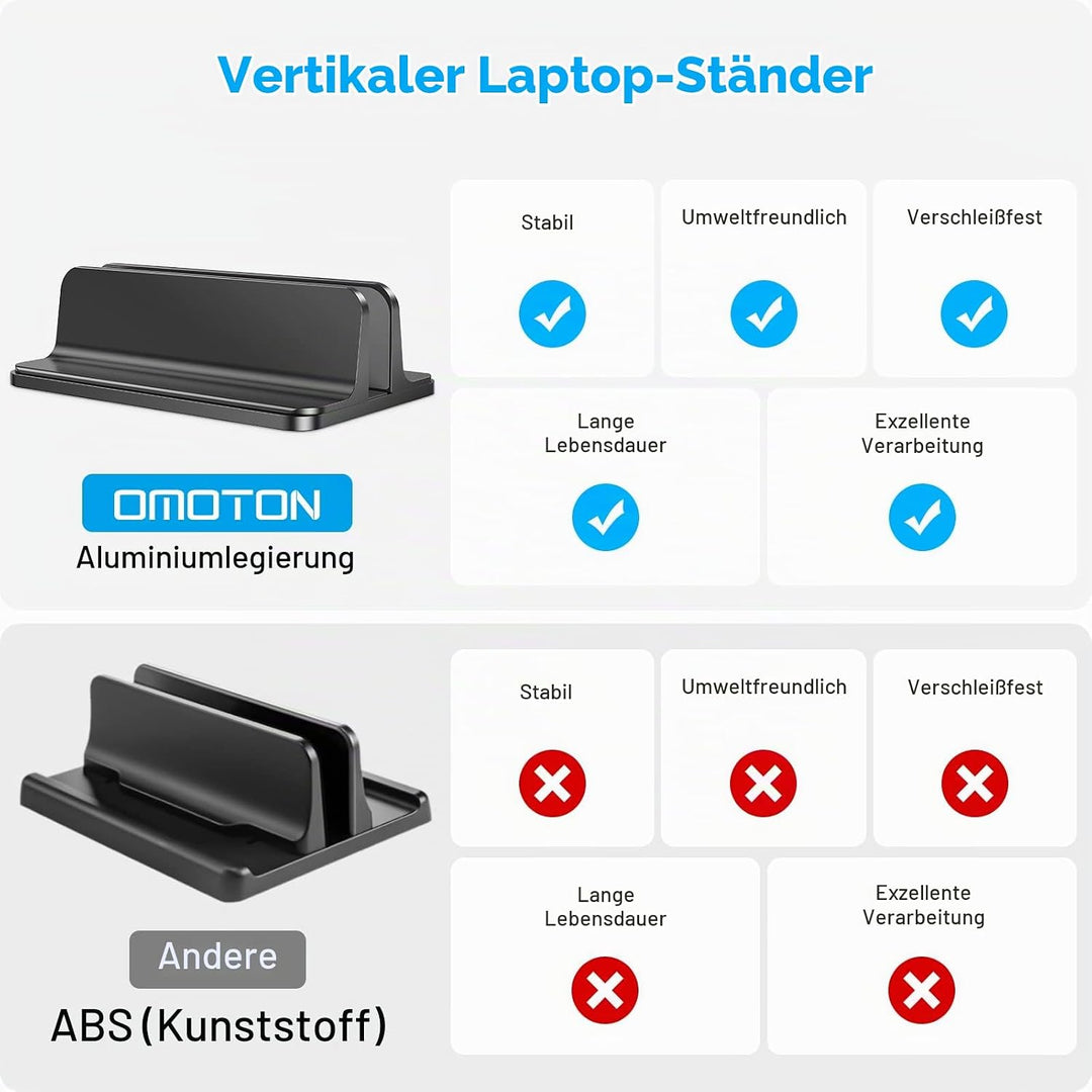 OMOTON Vertikal Verstellbarer Laptop Ständer, Notebook Ständer aus Aluminium, Laptop Halterung für M