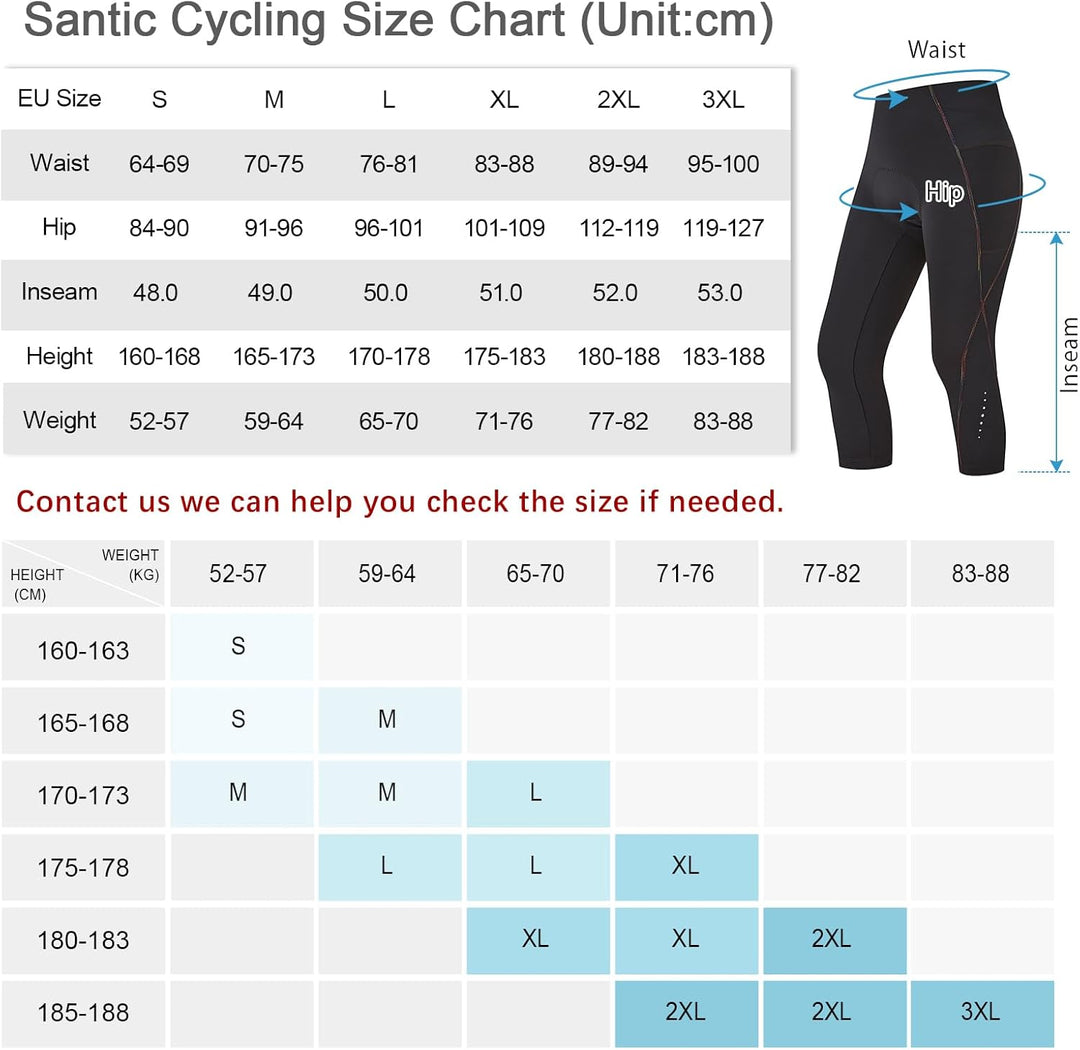Santic Fahrradhose Damen Gepolstert 3/4 Radlerhose Damen mit Sitzpolster Radhose Damen 3/4 mit Polst