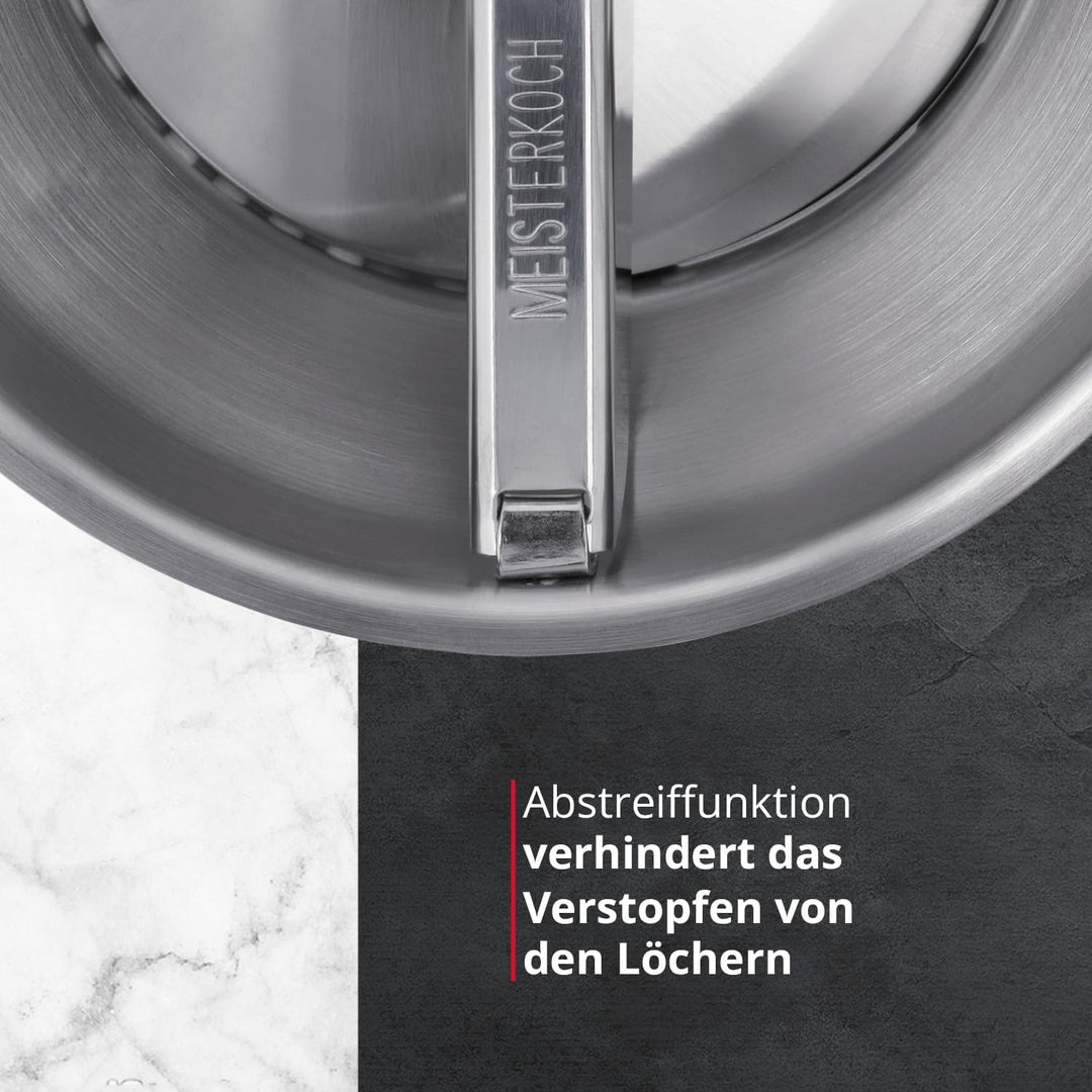 MEISTERKOCH Passiermühle aus Edelstahl 22 cm Durchmesser, 2 Liter Volumen, mit 3 Lochscheiben spülma