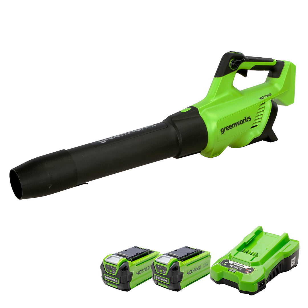 Greenworks GD40ABK2X Axial Akku Laubbläser mit bürstenlosem Motor, 210 km/h, 15,6 m³/min, zwei 40V 2