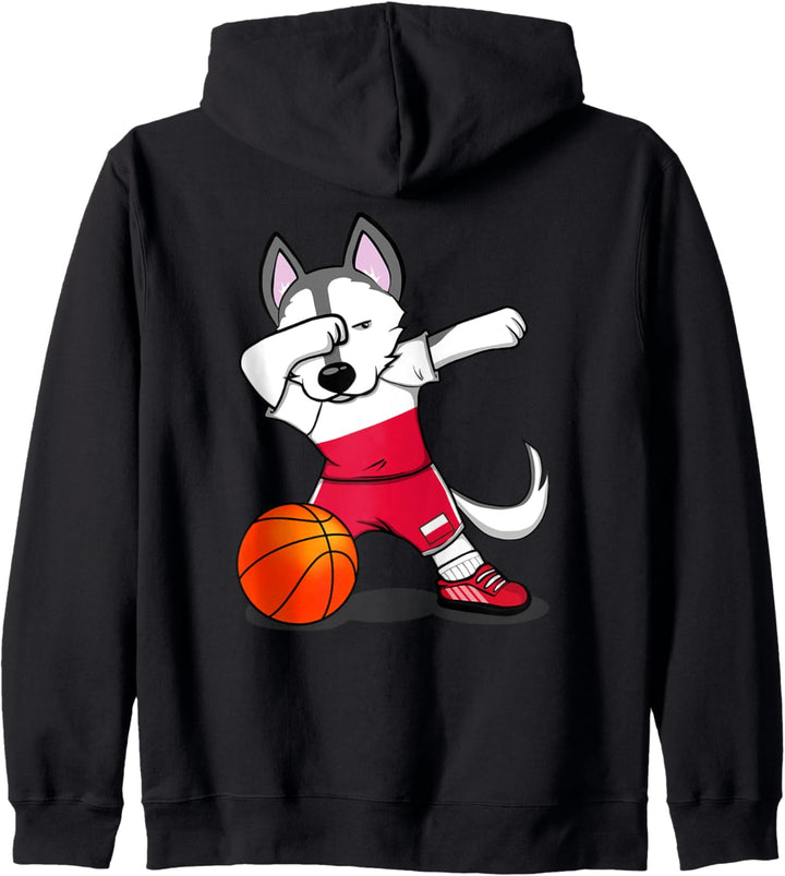 Dabbing Husky Hund Polen Basketball Mannschaft Flagge Sport Kapuzenjacke