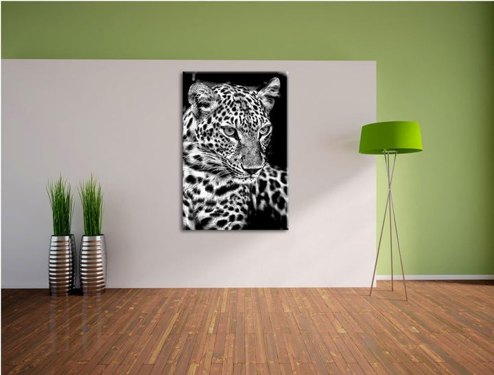 Pixxprint Leopard mit blauen Augen / 100x70cm Leinwandbild bespannt auf Holzrahmen/Wandbild Kunstdru