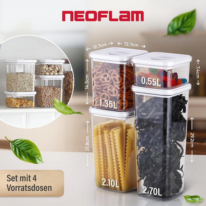 Neoflam® Vorratsdosen mit Deckel luftdicht &amp; Einhanddrehverschluss, 4er Set Vorratsbehälter BPA-frei