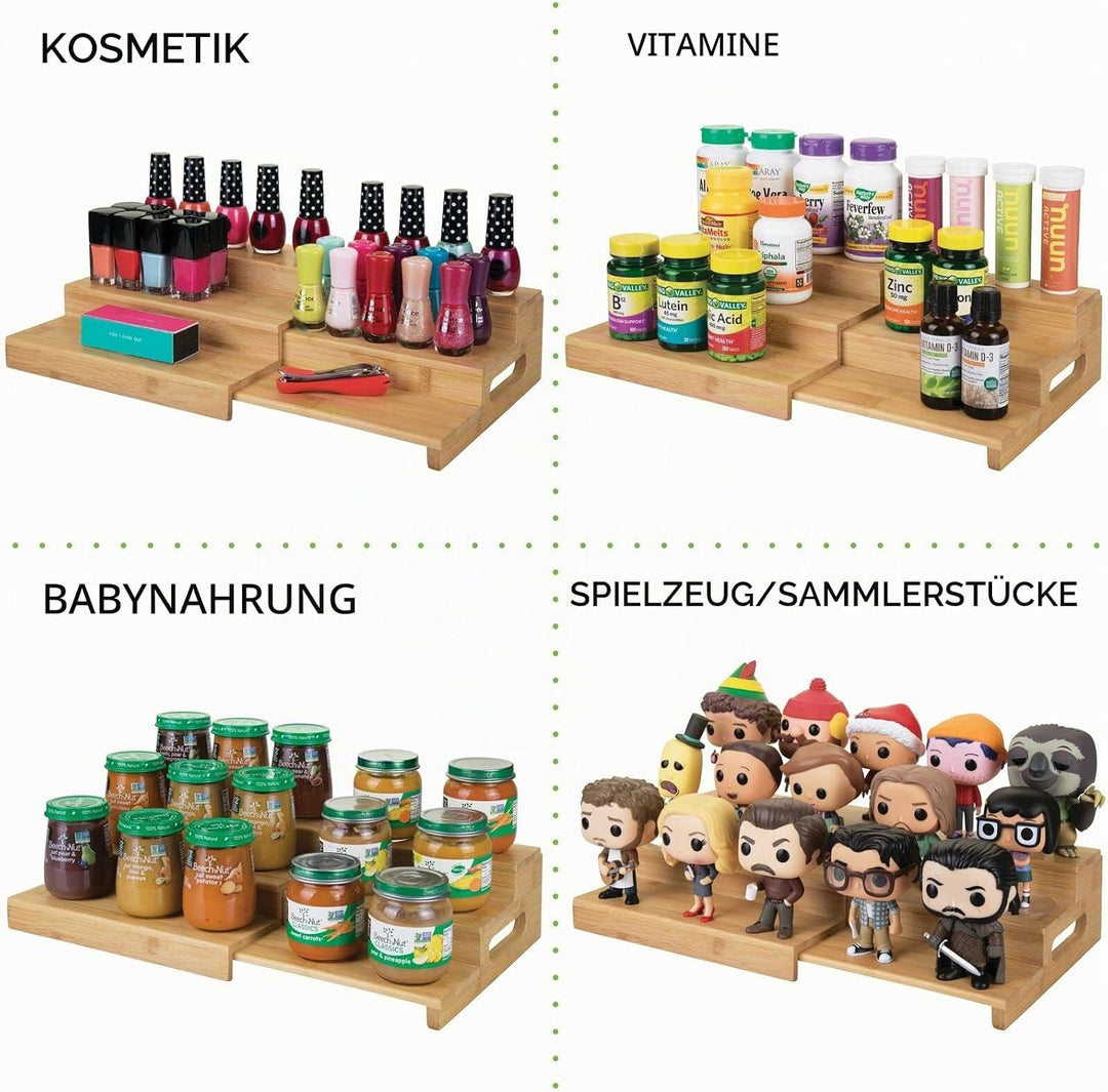 mDesign Gewürzregal für Küchenschrank – ausziehbare Aufbewahrungsmöglichkeit mit DREI Ebenen aus Hol