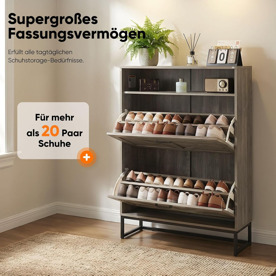HOKEEPER Schuhschrank aus Holz, Schuhschrank 2 Klappen, Schuhkipper, Schmaler,freistehendes schmales