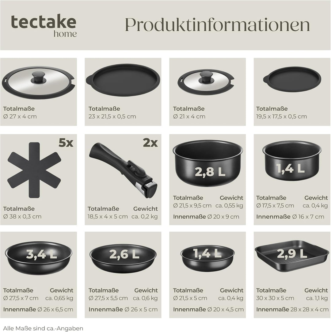 tectake® 47-tlg. Küchenstarterset, Steingut Geschirrset 6 Personen, Tassen, Teller Set, 2x Kochtopf,
