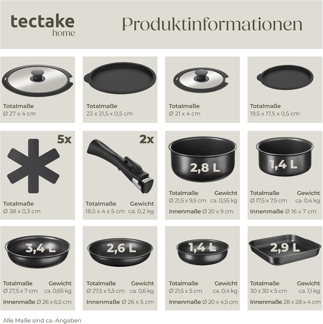 tectake® 47-tlg. Küchenstarterset, Steingut Geschirrset 6 Personen, Tassen, Teller Set, 2x Kochtopf,