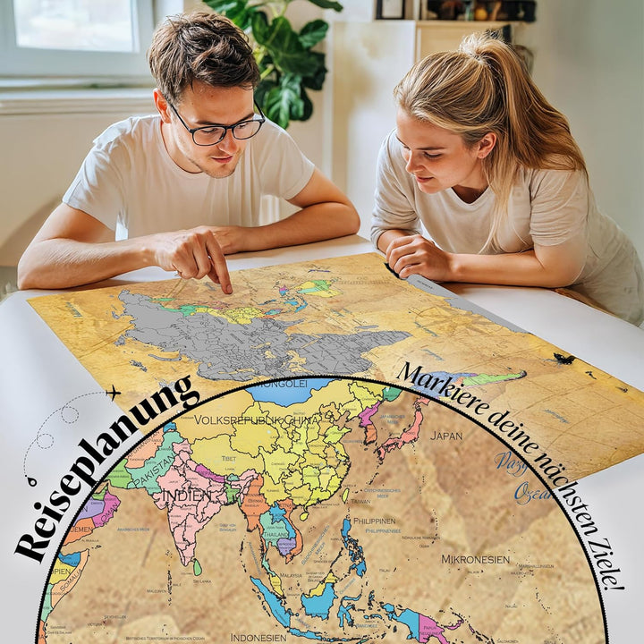 FlyHigh - Silberne Special-Edition - XXL Weltkarte Poster zum Rubbeln in Deutscher Sprache (82x60 cm