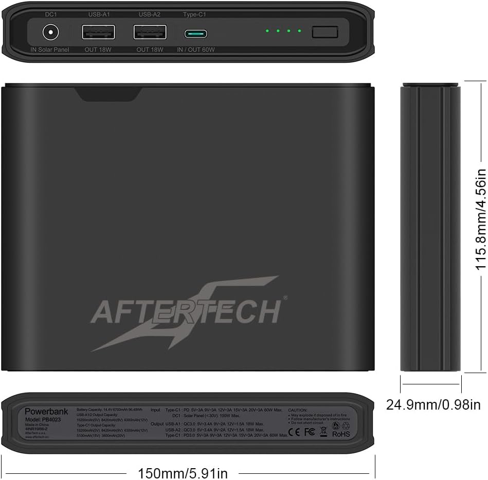 AFTERTECH Mini USV Powerbank Lithium Batterie 12V 6700mAh USBC Photovoltaik Eingang E2D3, 12v 6700mA