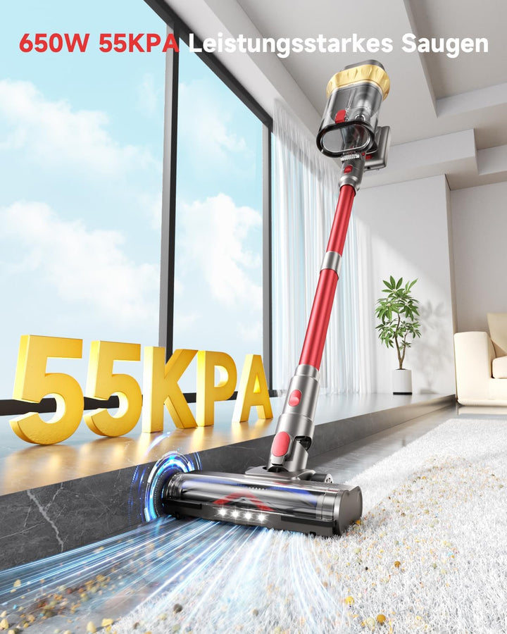 55000Pa/650W Akku Staubsauger Kabellos 75Mins Laufzeit, Wandmontierte Ladestation, Akkustaubsauger C