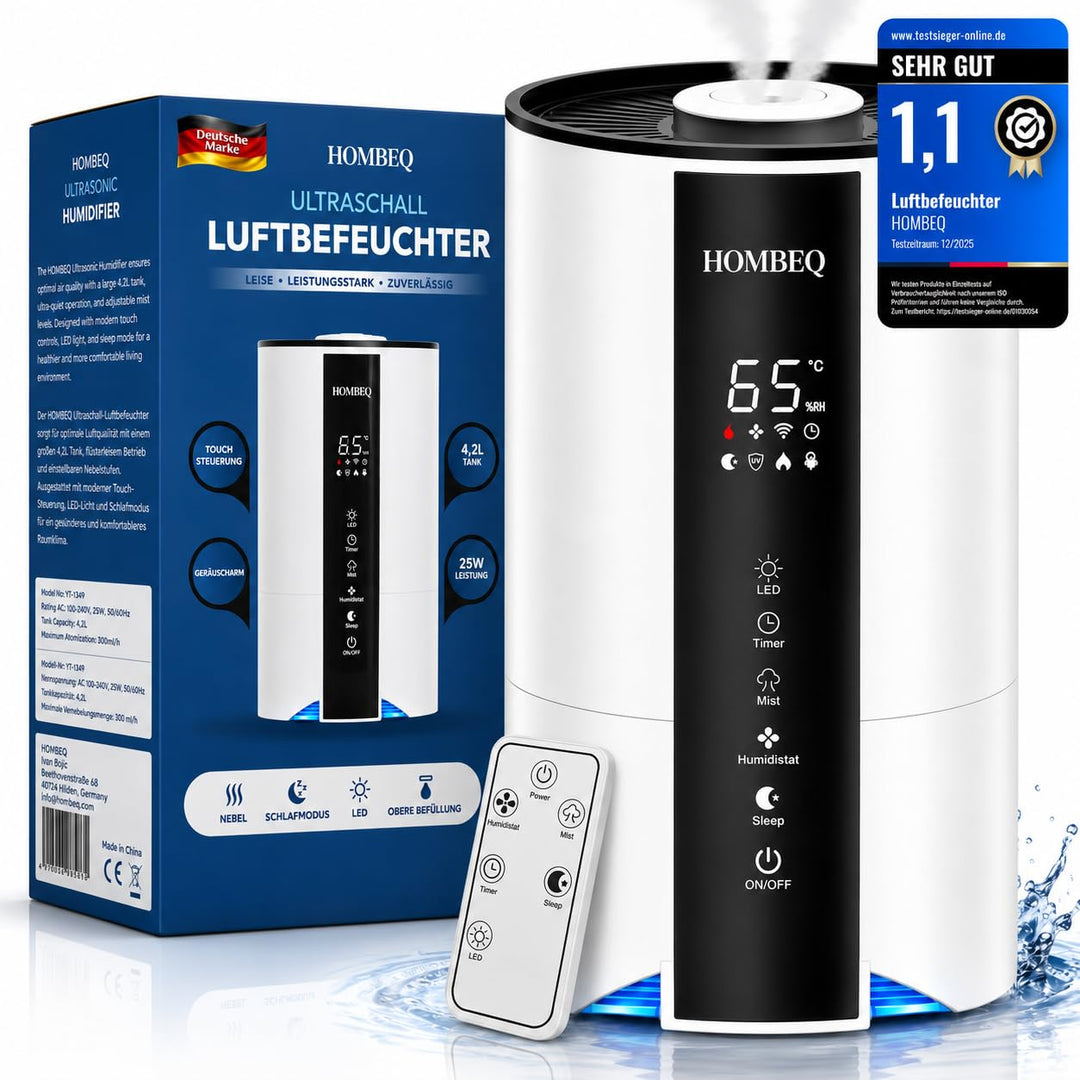 Luftbefeuchter Schlafzimmer 4,2L mit Feuchtigkeitssensor & Auto-Modus, Top-Fill Humidifier mit Aroma