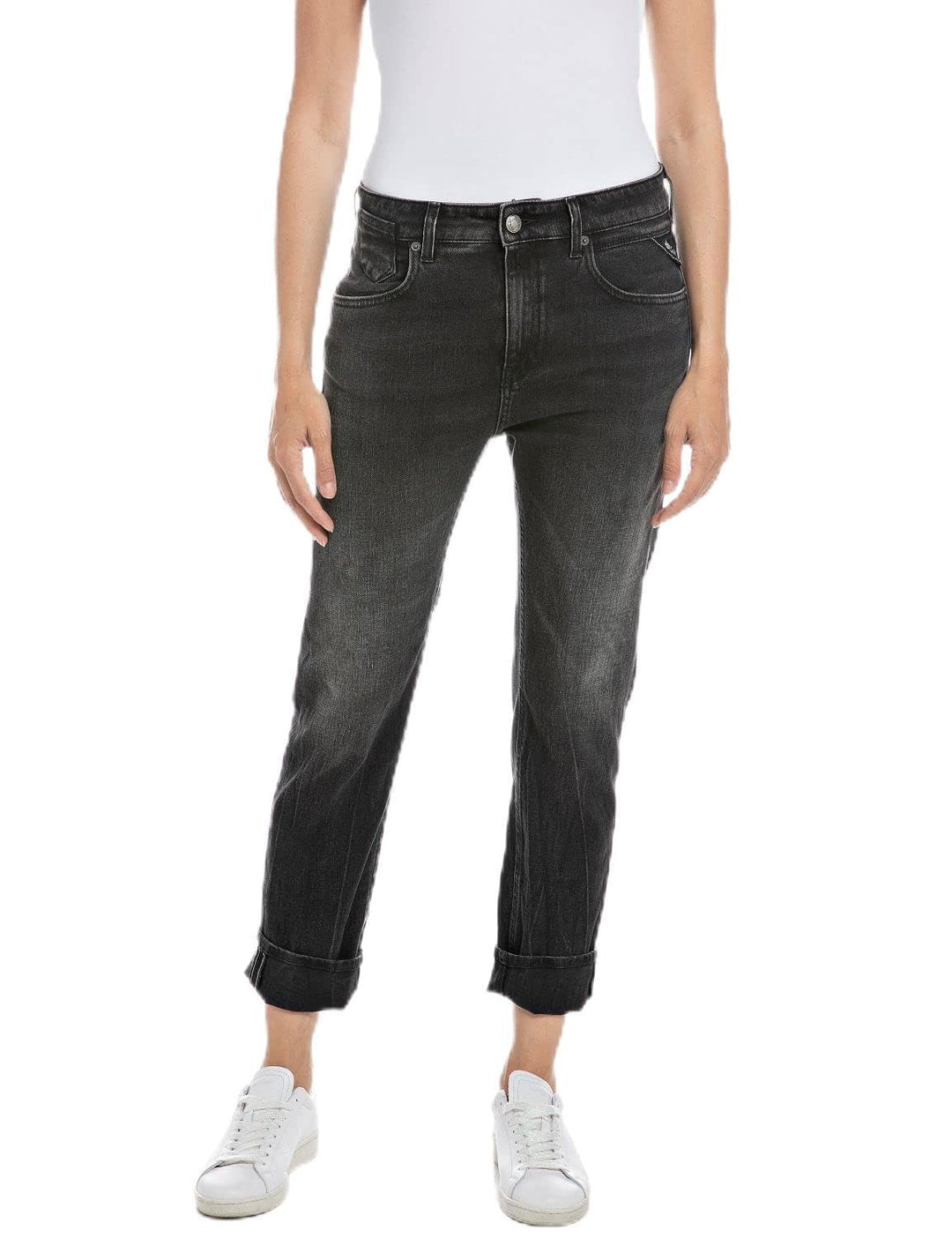 Replay Damen Jeans Marty Boyfit Recycled mit Stretch 24W / 32L Black Delavé 099, 24W / 32L Black Del