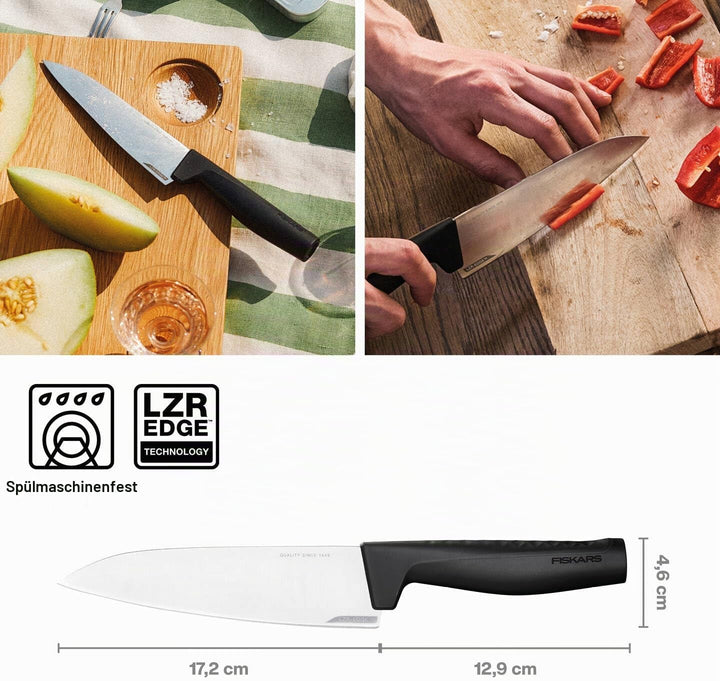 Fiskars Kochmesser, Hard Edge, Elegantes Design, Gesamtlänge: 30,1 cm, Rostfreier Stahl/Kunststoff,