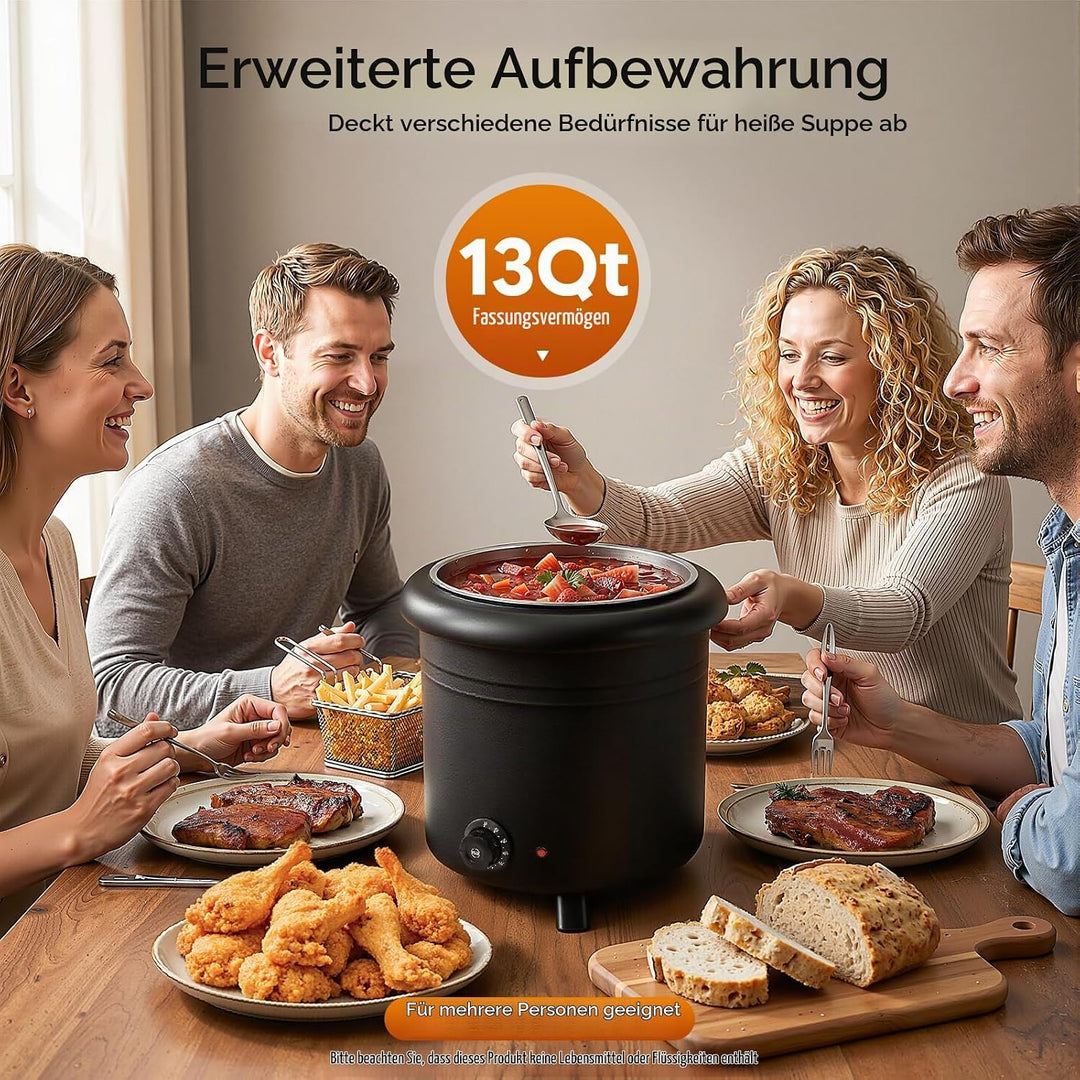 13 Liter Suppenkessel Elektrisch | 400W Grosses Speisenwärmer | Elektrischer Suppentopf mit Herausne