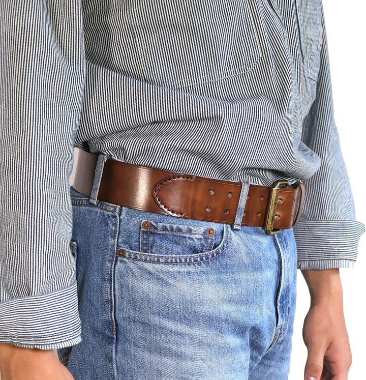 TOURBON Deluxe Rindsleder Gürtel für DIY Werkstatt Werkzeugtasche Western Cowboy Herren Gurt M (Brau