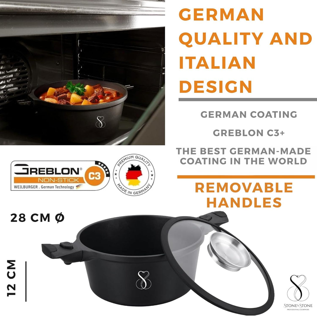 Kochtopf Induktion 28 cm, spülmaschinengeeignet, einfache reinigung, entwickelt mit deutscher techno
