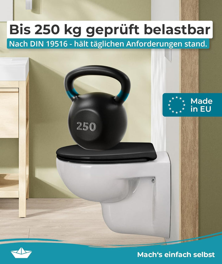 Calmwaters® Premium WC Sitz einfache Montage, Toilettendeckel bis 250 kg, Made in EU, antibakteriell