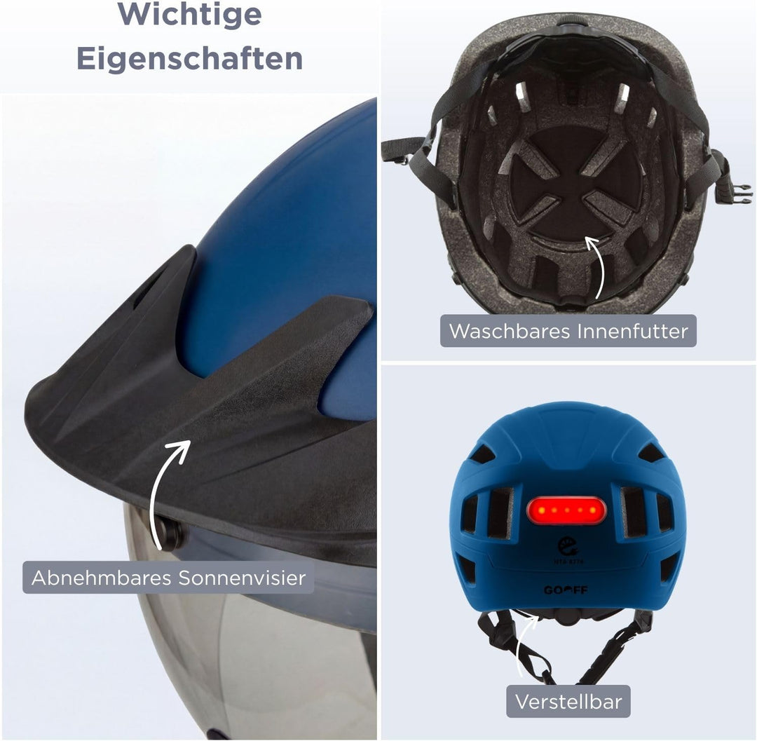 GOOFF Pilot S-Pedelec Helm - Schutz für schnelle E-Bike Fahrten – Fahrradhelm mit Visier und Licht –