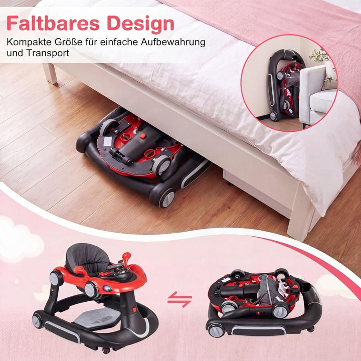COSTWAY 7 in 1 Lauflernhilfe mit Verdeck, Lauflerwagen mit einstellbarer Höhe & Geschwindigkeit, Bab