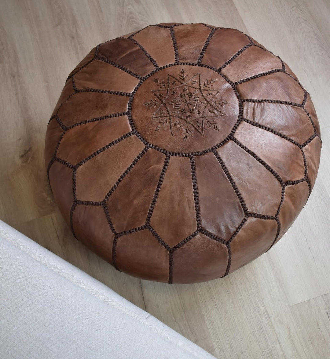 Poufs&Pillows Marokkanischer Echtleder Pouf - Handgefertigt - Gefüllt Geliefert - Ottoman, Sitzsack,