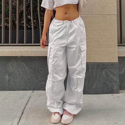 FYMNSI Damen Cargo Hose Cargohose Baggy Hose y2k Track Pants Niedrige Taille Locker Lange Hosen Stre