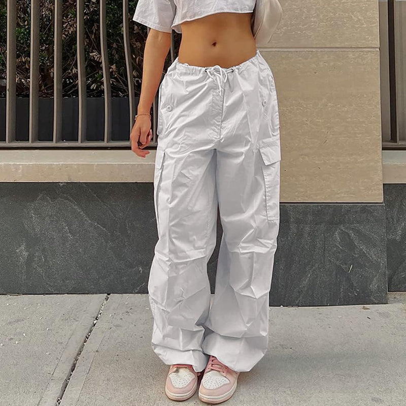 FYMNSI Damen Cargo Hose Cargohose Baggy Hose y2k Track Pants Niedrige Taille Locker Lange Hosen Stre