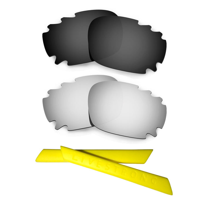 HKUCO Black/Titanium Polarized Replacement Lenses plus Yellow Earsocks Rubber Kit For Oakley Racing