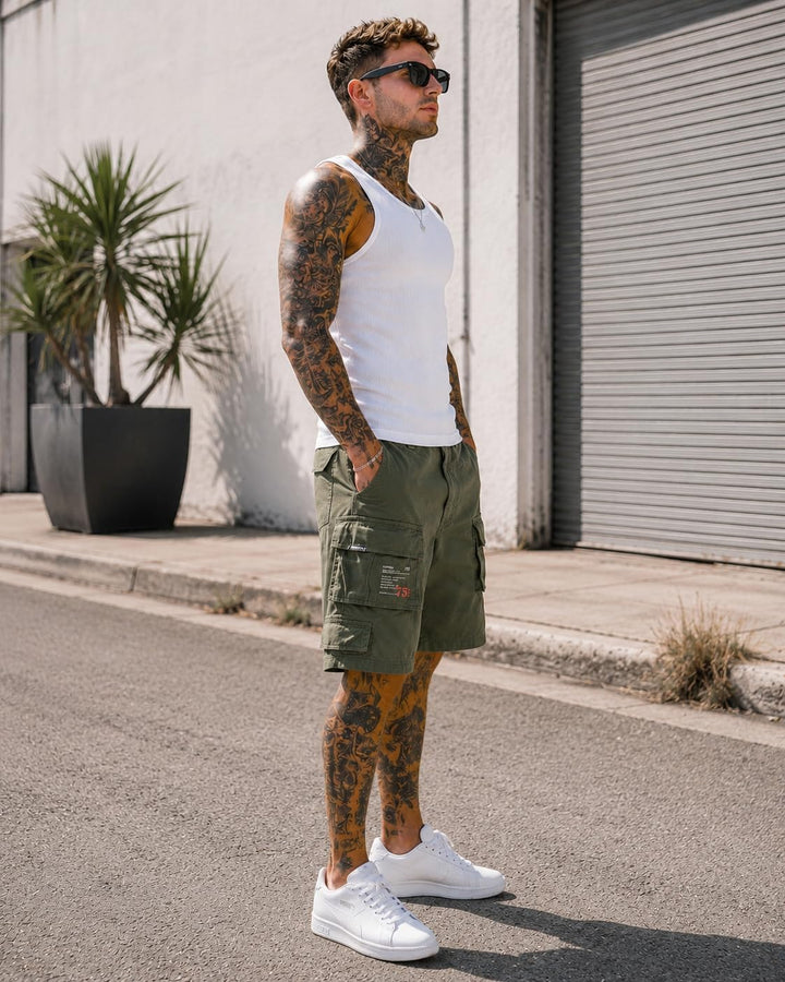 Trooper Herren Cargo Shorts Lightning Edition Bermuda Kurze Hose Vintage (S-7XL) S Oliv, S Oliv