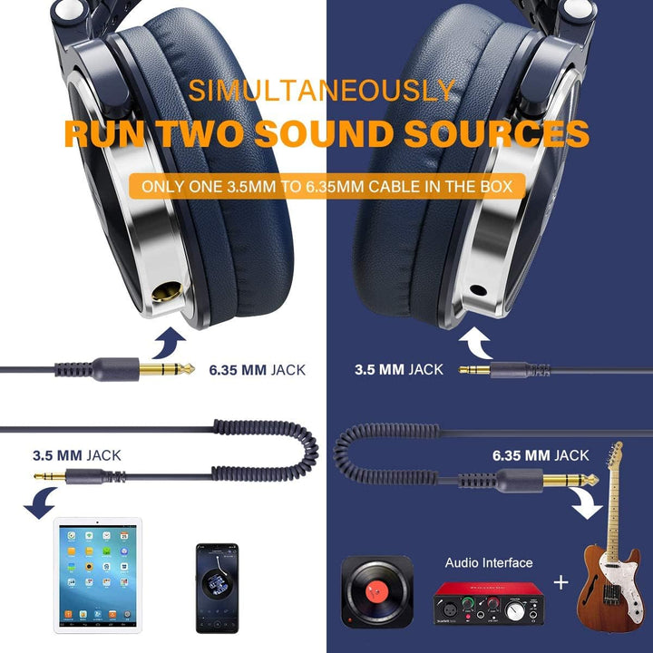 OneOdio Pro-10 Over-Ear-Kopfhörer, kabelgebundene DJ-Bass-Headsets mit 50-mm-Treiber, faltbar, leich