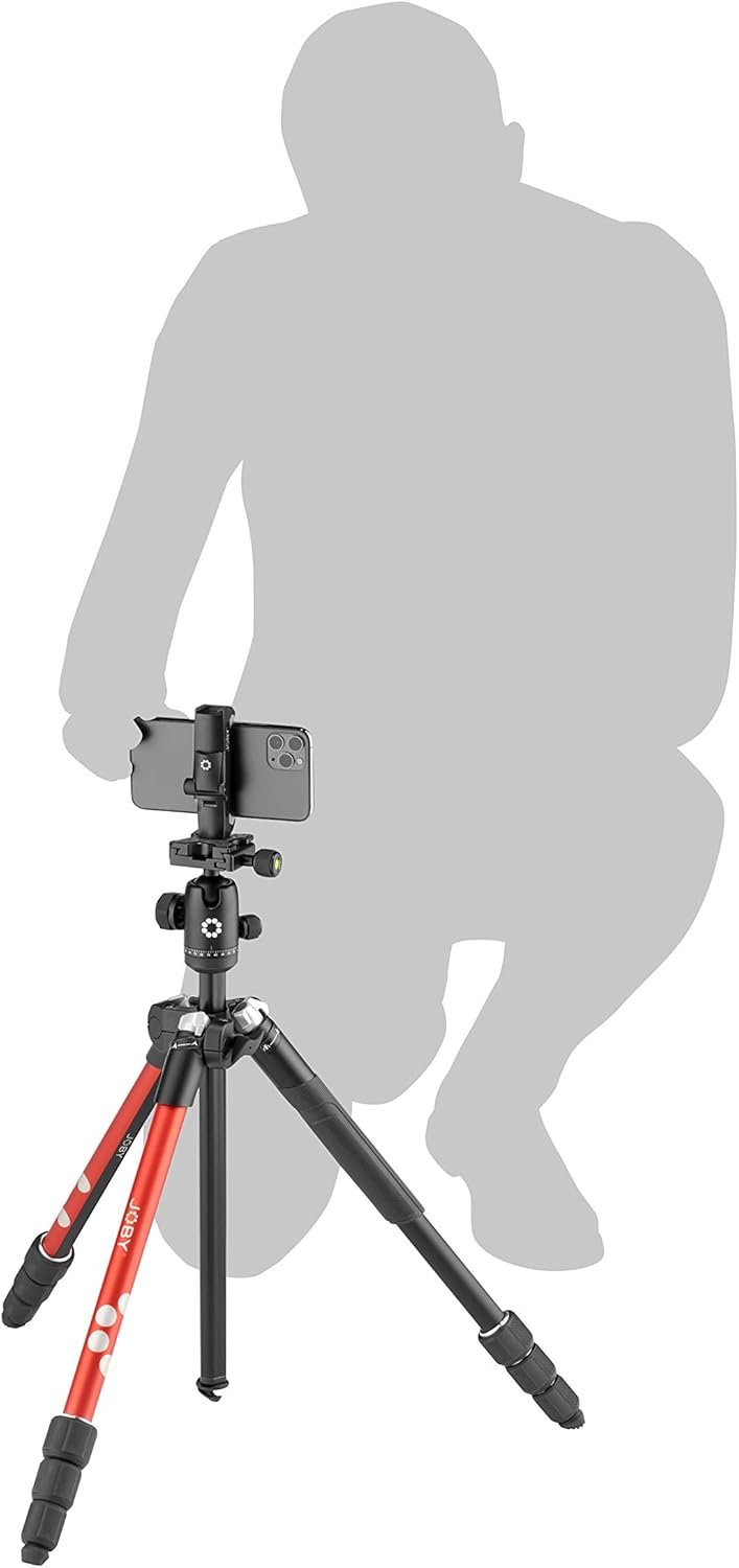 JOBY RangePod, rotes Alu-Reisestativ für Kamera/Smartphone mit Kugelkopf, Smartphone-Klemme und Tasc