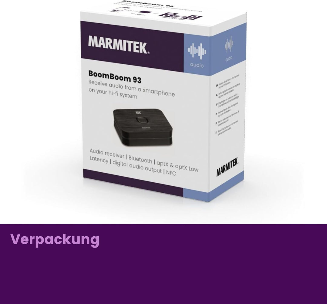 Bluetooth Audio Empfänger - Marmitek BoomBoom 93 - aptX & aptX Low Latency - Digitaler Audioausgang