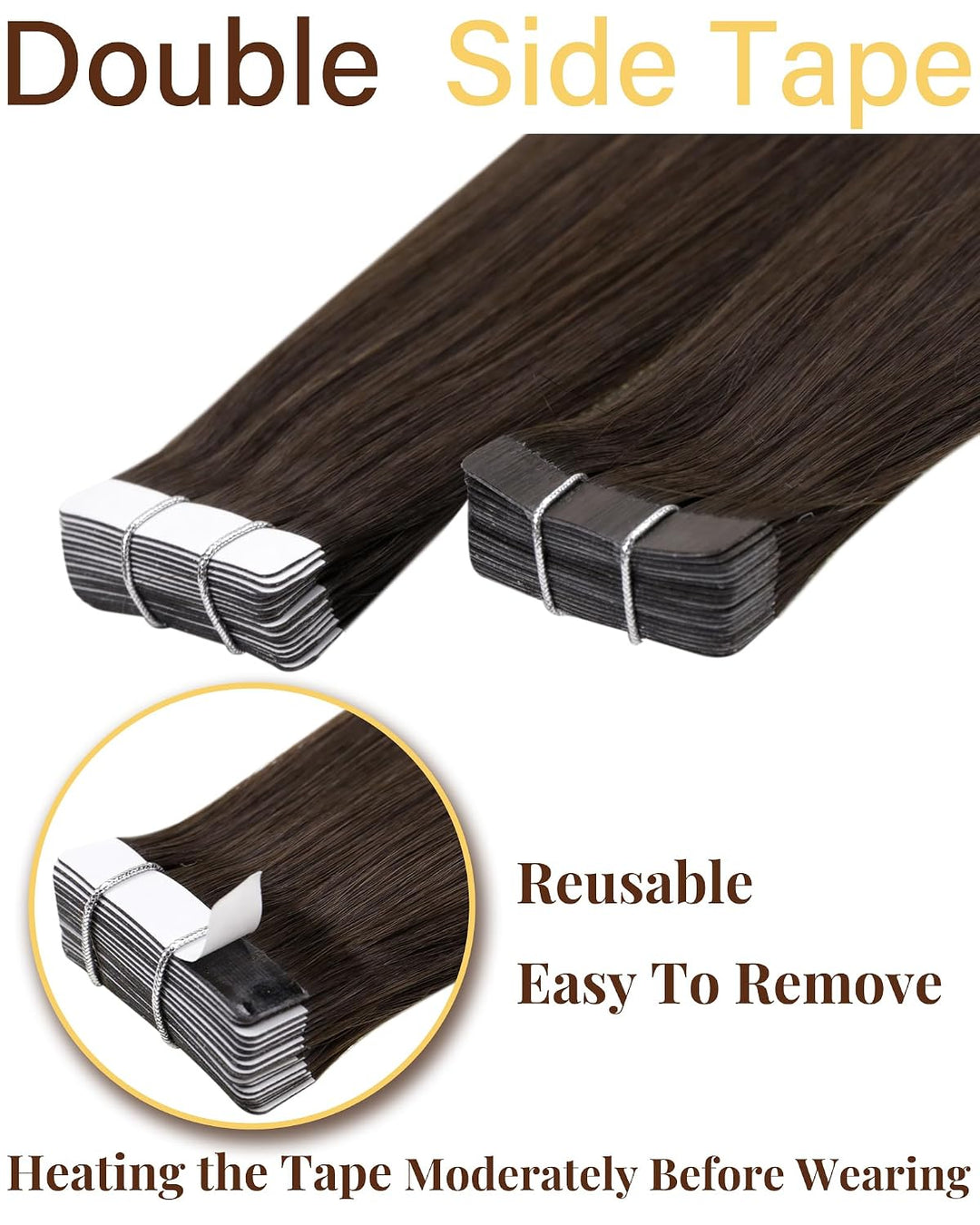 Hetto Tape Extensions Echthaar, Mittelbraun, 35cm | 20 Stucke 40g 100% Remy Haar, Invisible Doppelse