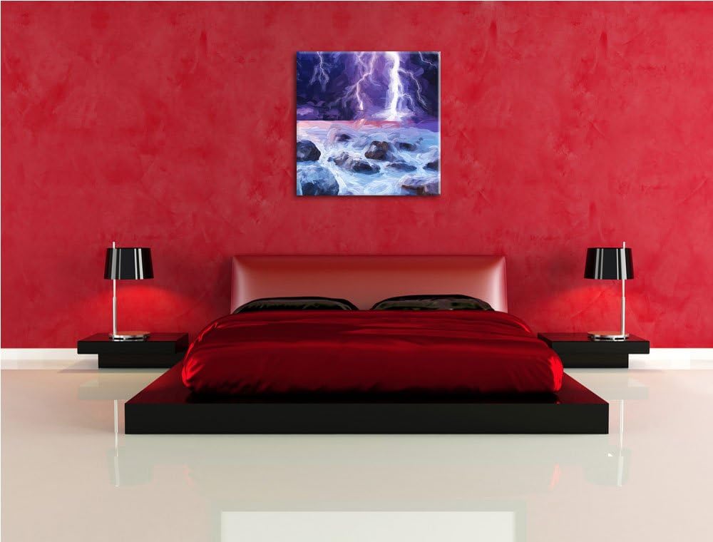 Pixxprint Starkes Gewitter über dem Horizont, Format: 70x70 auf Leinwand, 70x70