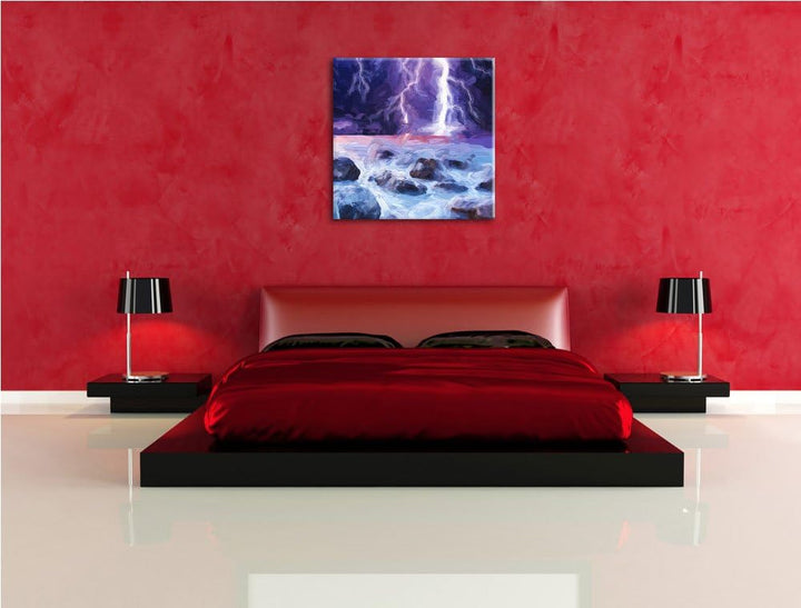 Pixxprint Starkes Gewitter über dem Horizont, Format: 70x70 auf Leinwand, 70x70