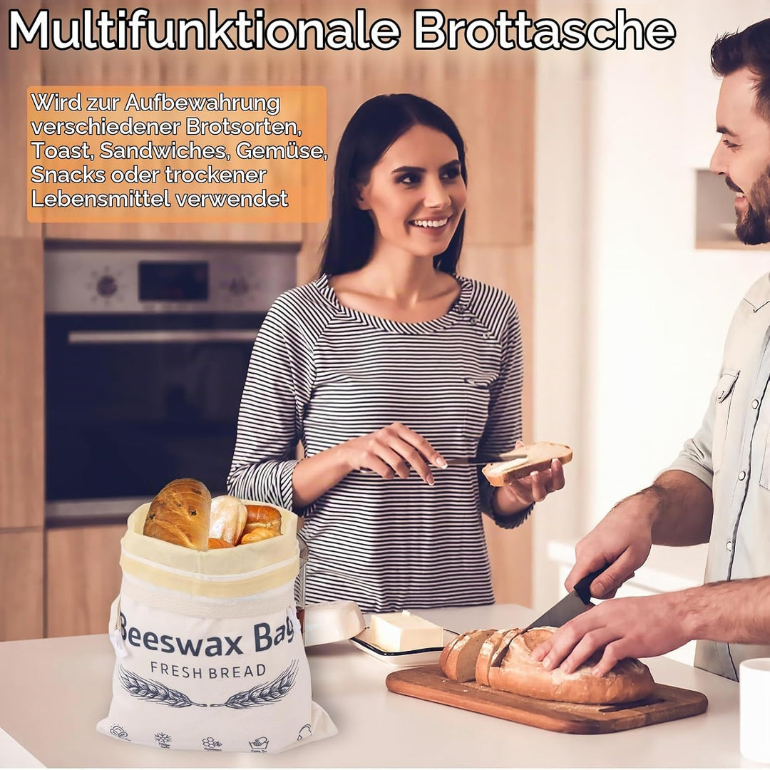 2 Stück Bienenwachs Brotbeutel 43×33cm Leinen Brottüten Beeswax Bread Bag Bio Wiederverwendbare mit