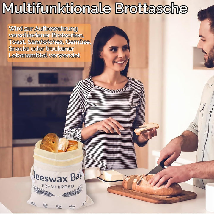 2 Stück Bienenwachs Brotbeutel 43×33cm Leinen Brottüten Beeswax Bread Bag Bio Wiederverwendbare mit