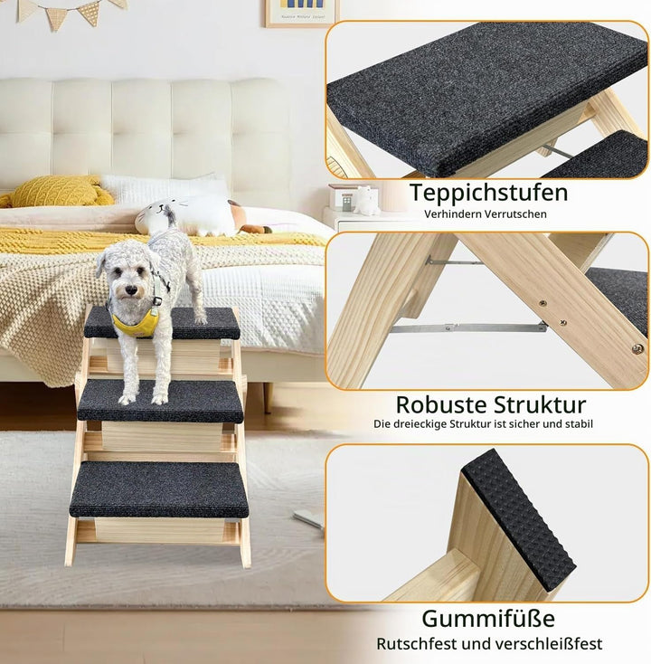 Holz-Hundetreppe &amp; Rampe 2-in-1, Klappbar und Tragbar für Kleine und Mittelgrosse Hunde sowie Katzen