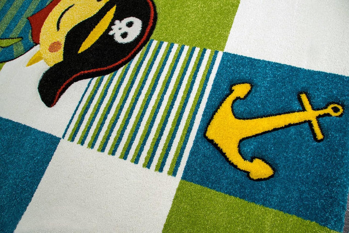 CARPETIA KINDERTEPPICH SPIELTEPPICH Pirat TÜRKIS BLAU Creme Grösse 120 cm Rund, 120 cm Rund