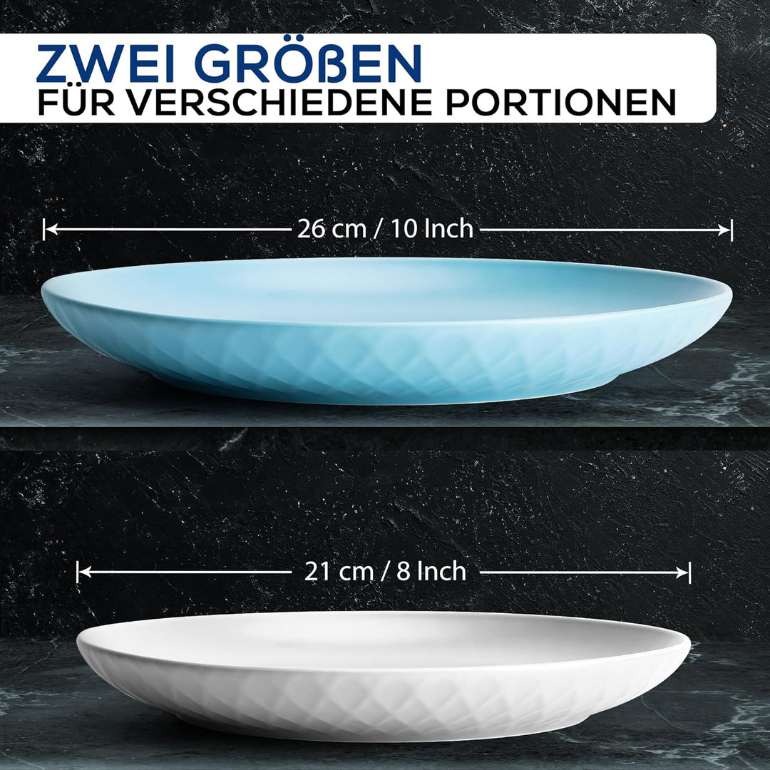 MIAMIO - 6er Geschirrset/Teller Set modern aus Keramik für 6 Personen - Palmanova Kollektion (Blau,