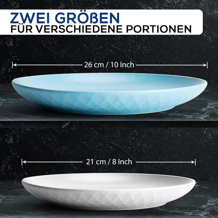 MIAMIO - 6er Geschirrset/Teller Set modern aus Keramik für 6 Personen - Palmanova Kollektion (Blau,