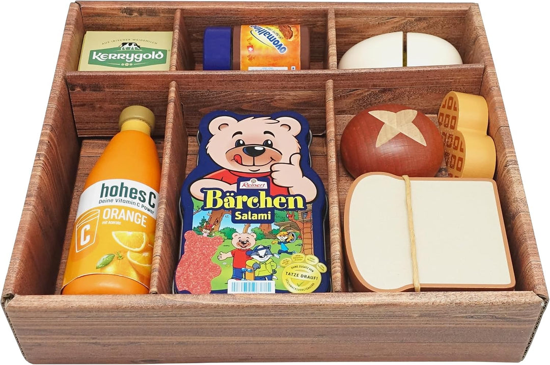 Tanner DER KLEINE Kaufmann Tanner Deco – Grosses Frühstücksset aus Holz (Hellbraun, 8 Holz-Miniature